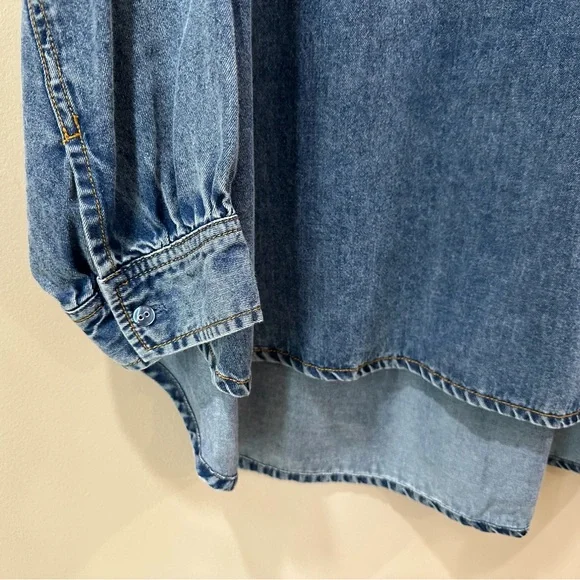 Jane And Delancey Tunic Top Women Plus 2X Chambray Blue Lyocell Western 90s New - Picture 3 of 6